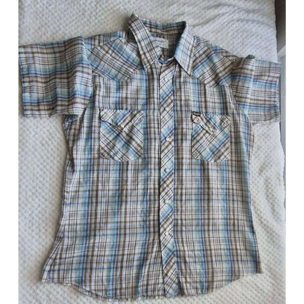 Vintage Wrangler Western Shirt Mens Size L; Short Sleeve; Pearl Snap Aztec 90s